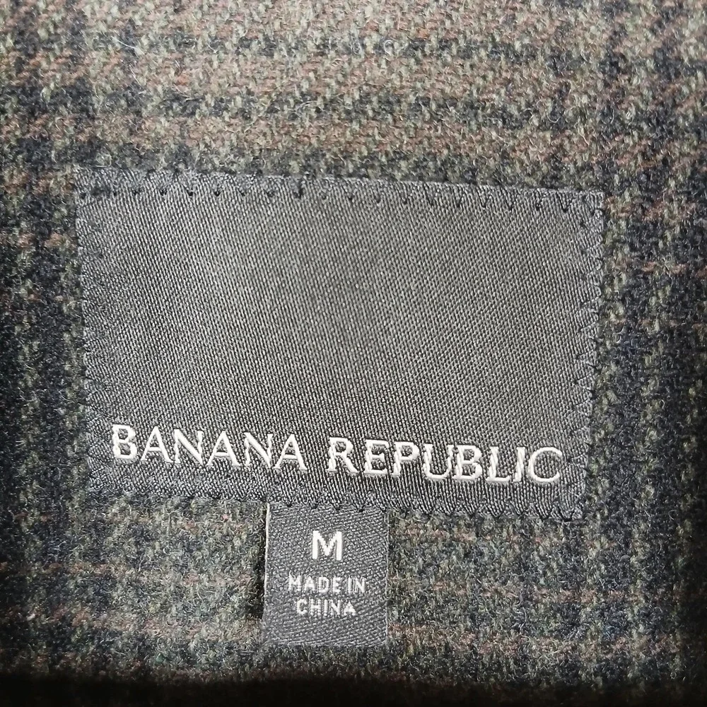 Banana Republic Coat Mens Medium Brown‎ Plaid Wool Blend Topcoat Italian Fabric